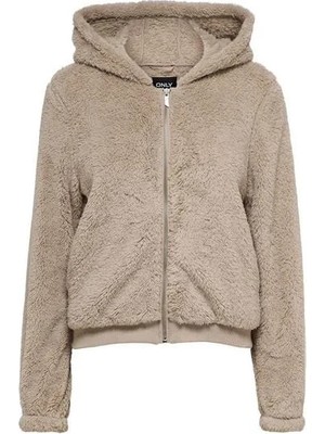 Only Onlnewanna Kadın Kapüşonlu Fermuarlı Teddy Peluş Mont Humus
