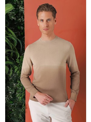 Efor Slim Fit Degrade Desen Bisiklet Yaka Bej Triko Tr 866