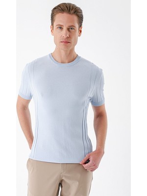 Efor Slim Fit Bisiklet Yaka Kısa Kol Mavi Triko Tr 869