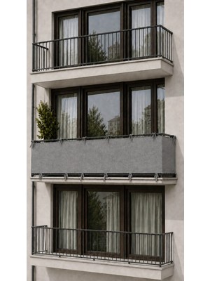 Utku Tekstil Antrasit 4 Tarafı Bağcıklı Balkon Demirlik Perdesi , Mahremiyet Sağlayan Dayanıklı Dış Mekan Balkon Perdesi