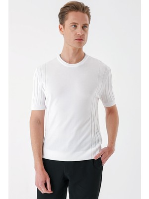 Efor Slim Fit Bisiklet Yaka Kısa Kol Beyaz Triko Tr 869