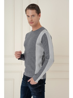 Efor Slim Fit Yandan Ribana Modelli İndigo Bisiklet Yaka Triko Kazak TR 871