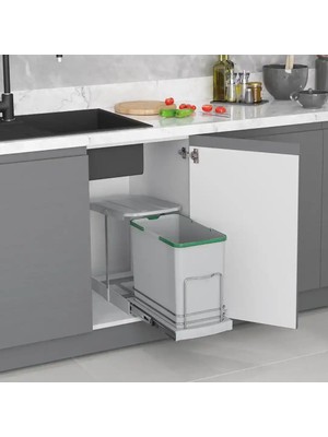 Elovias Starax Teleskopik Raylı Plastik Gövde Çöp Kovası Gri 24 Litre Modül 40CM (S-2571-G)
