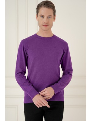 Efor Slim Fit Ribanalı Düz Mor Yünlü Bisiklet Yaka Triko Kazak Tr 900