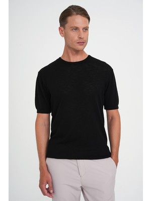 Efor Comfort Fit Bisiklet Yaka Kısa Kol Spor Siyah Triko Tr 881