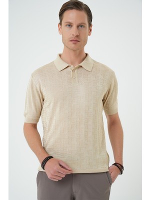 Efor Comfort Fit Polo Yaka Pamuklu Kısa Kol Casual Bej Triko Tişört Tr 880