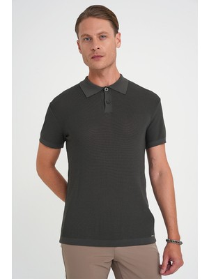 Efor Comfort Fit Polo Yaka Kısa Kollu Haki Triko Tr 883