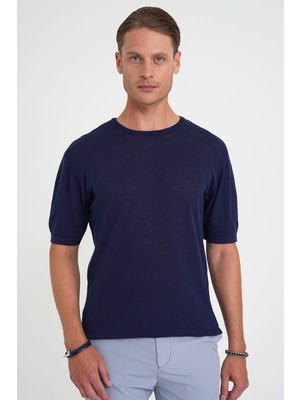 Efor Comfort Fit Bisiklet Yaka Kısa Kol Spor Lacivert Triko Tr 881