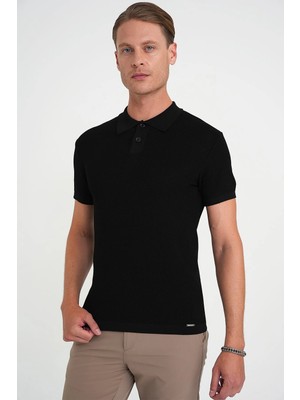 Efor Comfort Fit Polo Yaka Kısa Kollu Siyah Triko Tr 883