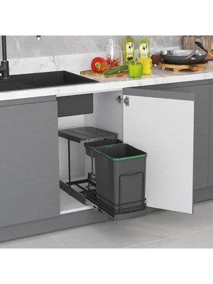 Elovias Starax Teleskopik Raylı Plastik Gövde Çöp Kovası Antrasit 16+1 Litre Modül 40CM (S-2391-A)