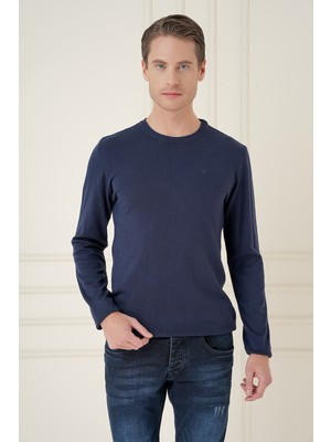Efor Slim Fit Ribanalı Düz Lacivert Yünlü Bisiklet Yaka Triko Kazak Tr 900