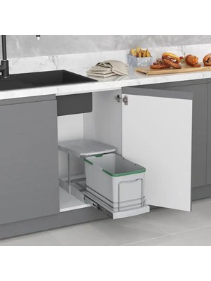 Elovias Starax Teleskopik Raylı Plastik Gövde Çöp Kovası Gri 16 Litre Modül 40cm (S-2573-G)