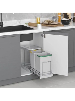 Elovias Starax Teleskopik Raylı Plastik Gövde Çöp Kovası 12+12 Litre Gri Modül 40cm (S-2392-G)