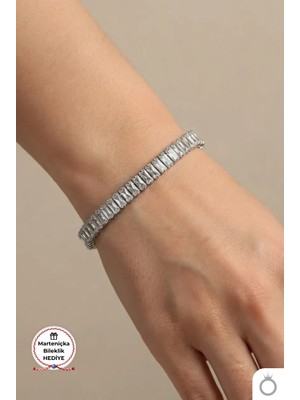 Mavega Kadın Çelik 6 mm Dikdörtgen Zirkon Taş 16+3 cm Su Yolu Bileklik 316L Paslanmaz Kararmaz Gümüş Silver