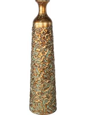 Herdekora Dekoratif Uzun Silindir Vazo Eskitme Gold 17X74 Cm.