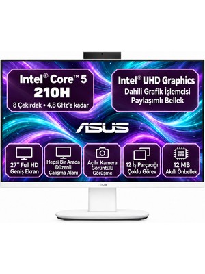 Asus Aıo V470VA V470VAK C516512W0D S7 Intel Core 5 210H 64GB 512GB  27'' Beyaz All In One Bilgisayar