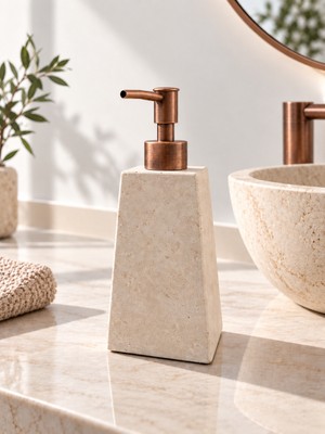 DMR Home Traverten Sıvı Sabunluk Dekoratif Banyo Aksesuarı Lavabo Sabunluğu