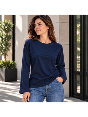 Hayalet Kadın Bisiklet Yaka Uzun Kollu Basic T-Shirt Premium Ultra Soft Doku