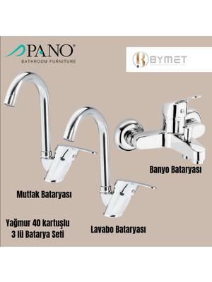 Bymet 3lü Batarya Seti - Banyo & Lavabo & Mutfak Batarya Seti 40 Kartuş Kapalı Kol
