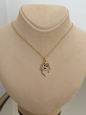 Laris Accessories Renkli Taşlı Göz Model Gold Çelik El Kolye