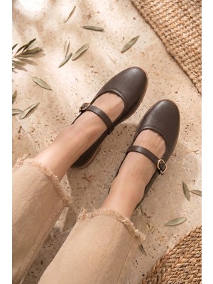 Stilbagshoes Toren Hakiki Deri Ithal Toka Detaylı Kadın Babet Kahve