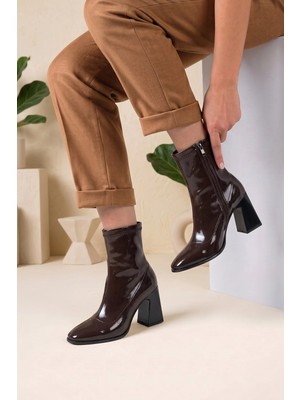 Stilbagshoes Toran Krışık Rugan Streç Kadın Bot Kahve