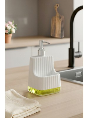 Vilora Home Modern Şeffaf Tabanlı Dayanımlı Tezgah Üstü Sabunluk&sünger-Kuru Sabun Bölmeli Mutfak-Banyo Sıvı Sabunluk