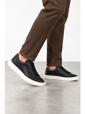 Gerardo Ayakkabı Nexor Erkek Hakiki Deri Dikişli Taban Sneaker Ayakkabı - Siyah