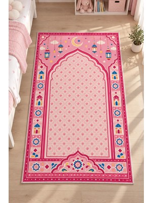 Liriya Dijital Baskı Tok Taban Yumuşak Pembe Kaymaz Taban Seccade Namazlık 70X110