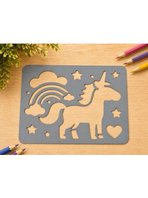 3D Baskı Unicorn ve Gökkuşağı Çizim Şablonu - Desen Kalıbı - Gri