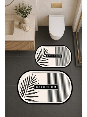 Liriya Dijital Baskı Modern Desenli Modern Banyo Halısı Ikili Banyo Paspası (40CMX60CM)VE(60CMX100CM)