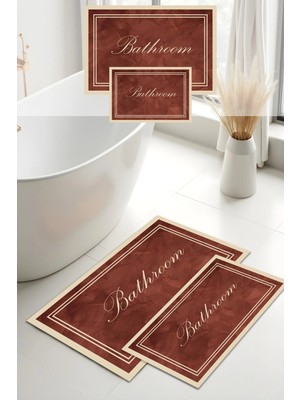Liriya Dijital Baskı Bordo Renkli Çerçeveli Modern 2'li Set Banyo Paspası Banyo Halısı (60X100 40X60)