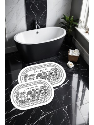 Noble Halı Dijital Baskı Floral Desenli Modern Banyo Halısı Ikili Banyo Paspası (40CMX60CM)VE(60CMX100CM)
