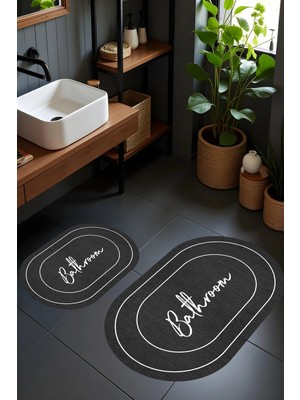 Liriya Dijital Baskı Atrasit Hasır Desenli Modern Banyo Halısı Ikili Banyo PASPASI(40CMX60CM)VE(60CMX100CM)