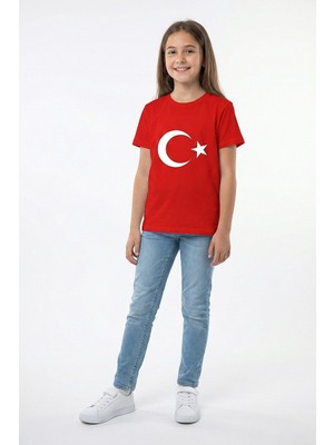 Kinderos Çocuk Türk Bayraklı Kısa Kollu Tişört Bisiklet Yaka