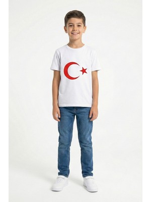 Kinderos Çocuk Türk Bayraklı Kısa Kollu Tişört Bisiklet Yaka