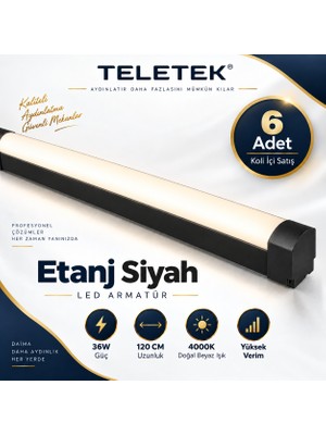 Teletek 36W 4000K Ilık Beyaz Işık LED Etanj Siyah Bant Armatür - 6 Adet