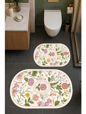 Liriya Dijital Baskı Modern Desenli Modern Banyo Halısı Ikili Banyo Paspası (40CMX60CM)VE(60CMX100CM)