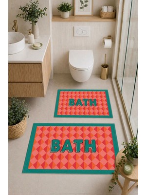 Liriya Dijital Baskı Modern Desenli Modern Banyo Halısı Ikili Banyo Paspası (40CMX60CM)VE(60CMX100CM)