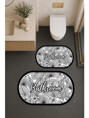 Liriya Dijital Baskı Modern Desenli Modern Banyo Halısı Ikili Banyo Paspası (40CMX60CM)VE(60CMX100CM)