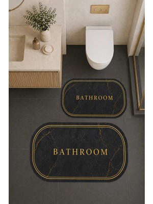 Liriya Dijital Baskı Modern Desenli Modern Banyo Halısı Ikili Banyo Paspası (40CMX60CM)VE(60CMX100CM)