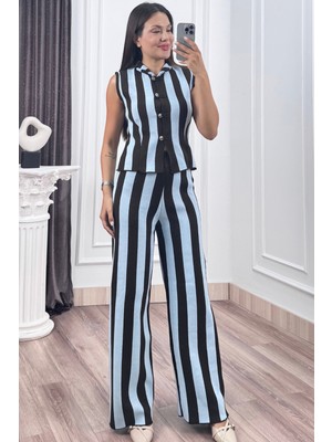 MissVina Çizgili Triko Yelek & Pantolon Takım 20327
