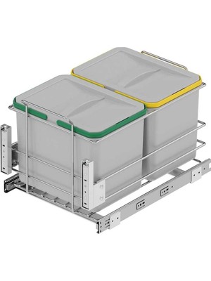 Elovias Starax Kapağa Monte Teleskopik Raylı Zemin Bağlantılı Çöp Kovası 12+12 Litre Gri Modül 40CM (S-2581-G)