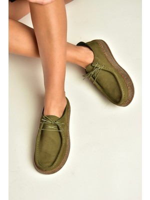 Fox Shoes V944092701 Haki Hakiki Deri Nubuk Günlük Ayakkabı