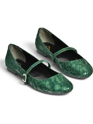 Fox Shoes Z726232704 Yeşil Kumaş Bantlı Kadın Babet