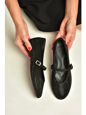 Fox Shoes Z820055514 Siyah Işıltılı Kadın Babet