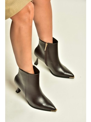 Fox Shoes Z518083209 Kahverengi Kalın Kadeh Topuklu Kadın Bot