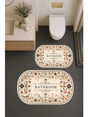 Liriya Dijital Baskı Modern Desenli Modern Banyo Halısı Ikili Banyo Paspası (40CMX60CM)VE(60CMX100CM)