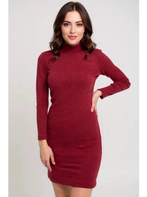 Ayessa Kadın Bordo Kaşkorse Balıkçı Yaka Uzun Kollu Bodycon Mini Elbise – Şık, Rahat ve 4 Mevsim