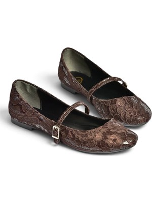 Fox Shoes Z726232704 Kahverengi Kumaş Bantlı Kadın Babet